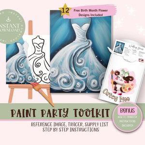 DIY Paint Party für Erwachsene und Kinder |Pre-Drawn | Art Party Paint Kit | Schlürfen & Malen | Digital Download Datei, Paint Party Toolkit