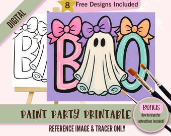 Paint & Sip Halloween Boo Ghost Bow Tracer, Pastel Coquette Outline, Digital Download, Canvas Traceable Template, Kids - Adult Party DIY Kit