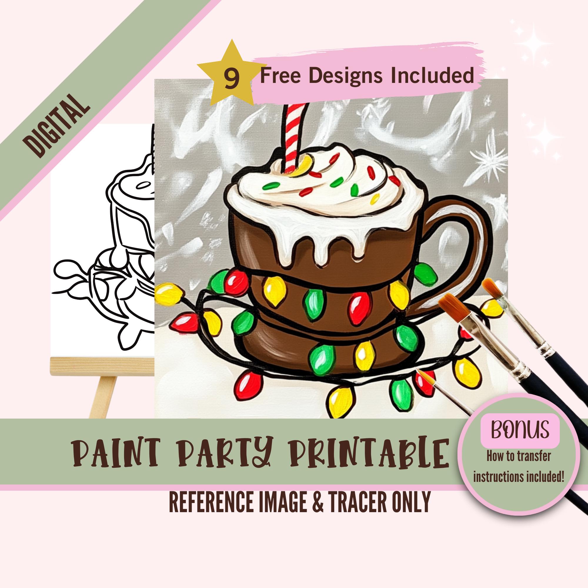 Christmas Hot Cocoa Sip and Paint Downloadable Stencil Art