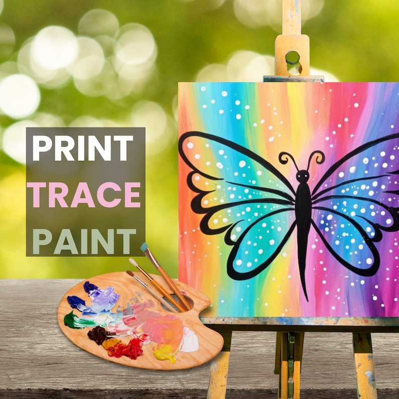 Sip and Paint Canvas Kit - Pre Drawn Rainbow Butterfly, Perfect for ...