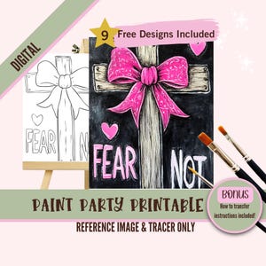 Christliche Sip und Paint Herunterladbare Schablonenkunst, Religiöse DIY Acrylmalerei Party Bildtransfers, Paint Night Canvas Digital Download