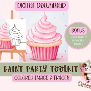 Birthday Diy Paint Party, Adult Painting, Pre-Drawn, Cupcake Paint Kit, Art Party Paint Kit, Sip & Paint, Digital Download File, PNG Outline