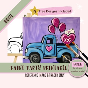 Plantillas para fiestas de pintura para el día de San Valentín, arte en lienzo prediseñado para hacer uno mismo: descarga instantánea para adultos y niños: actividad divertida para pintar y beber para imprimir