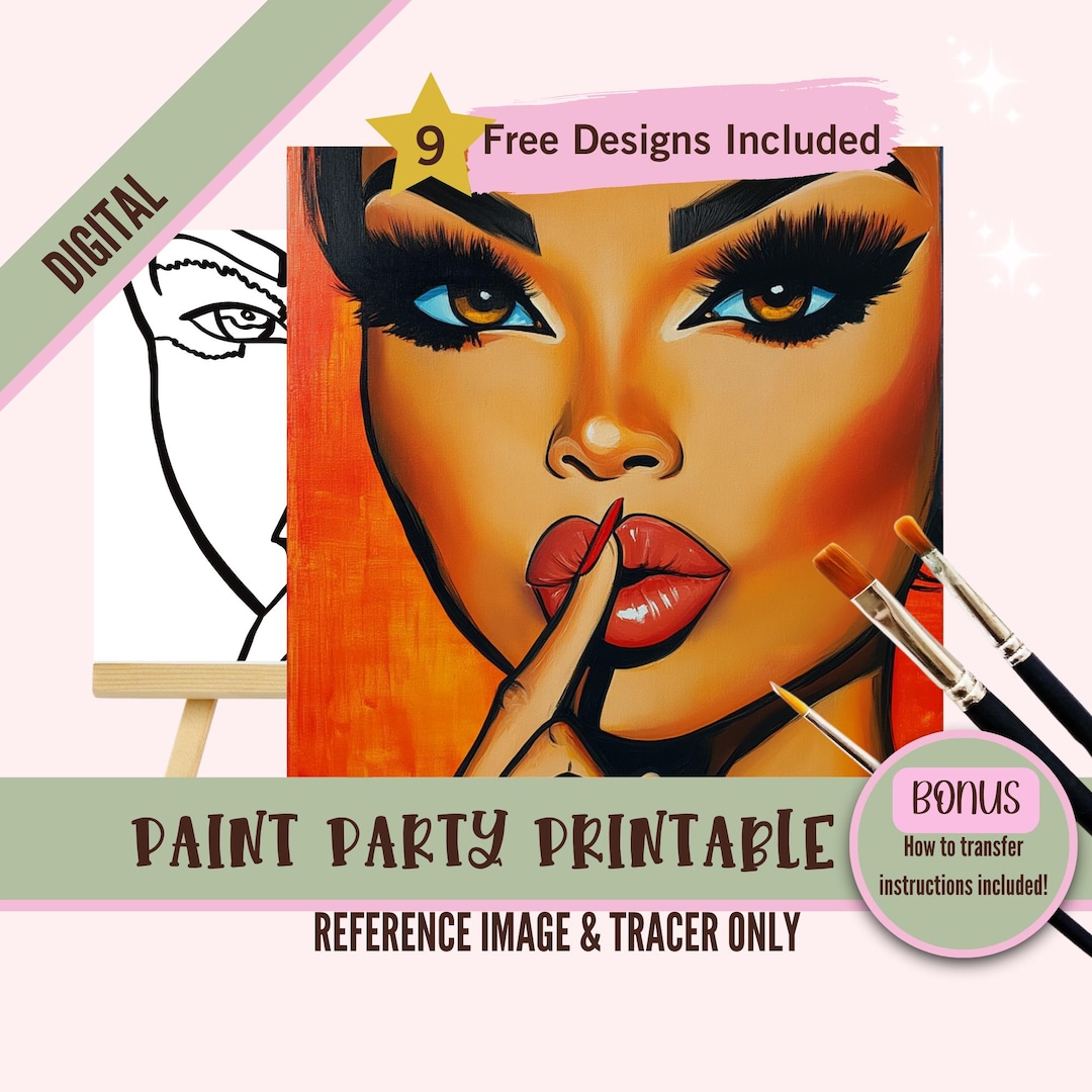 Woman Sip and Paint Party Kit Canvas, Pre Drawn Template for DIY Art ...