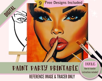 Woman Sip and Paint Party Kit Canvas, Pre drawn Template for DIY Art Parties, Printable Stencil, Paint Night Png Outline, Digital Download