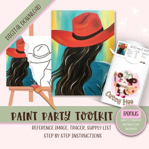 Patrón de sombrero de vaquera, Diy Sip N Paint / Pinta tu propio / Noche de niñas / Regalo de kit de pintura para ella / Fiesta de pintura para adultos Descarga digital imprimible