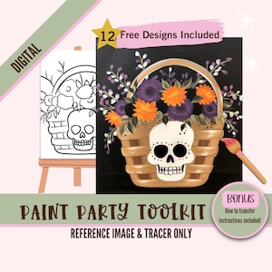 Halloween Retro Blumen Gemälde Party druckbare, PNG Tracer, digitale DIY Kunst, vorgefertigte Schablone, perfekt für Farb- und Sip Partys