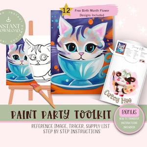 DIY Paint Party für Erwachsene und Kinder |Pre-Drawn | Art Party Paint Kit | Schlürfen & Malen | Digital Download Datei, Paint Party Toolkit
