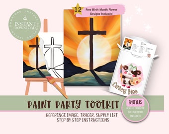 DIY Paint Party For Adults and Kids  |Pre-Drawn | Art Party Paint Kit | Sip & Paint | Digital Download File, Paint Party Toolkit