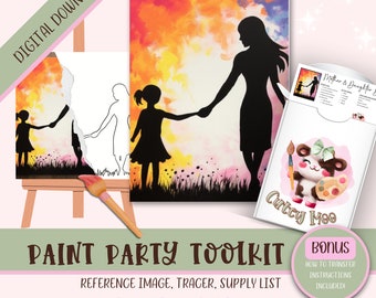 DIY Erwachsenen malen Party druckbare Bilder Kit, Sip und Paint vorgezeichnete Png-Schablone Design-Download-Anweisungen, Malen auf Leinwand Umriss,
