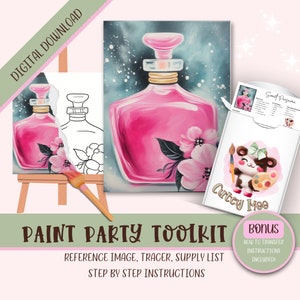 DIY Erwachsenen malen Party druckbare Bilder Kit, Sip und Paint vorgezeichnete Png-Schablone Design-Download-Anweisungen, Malen auf Leinwand Umriss,