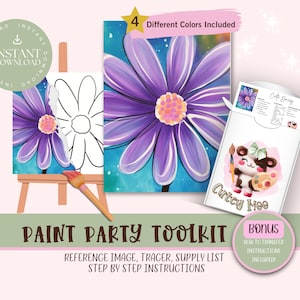 Purple Daisy DIY Paint Party For Adults and Kids, Pre-Drawn | Art Party Paint Kit | Sip & Paint | Digital Download File, Paint Party Toolkit