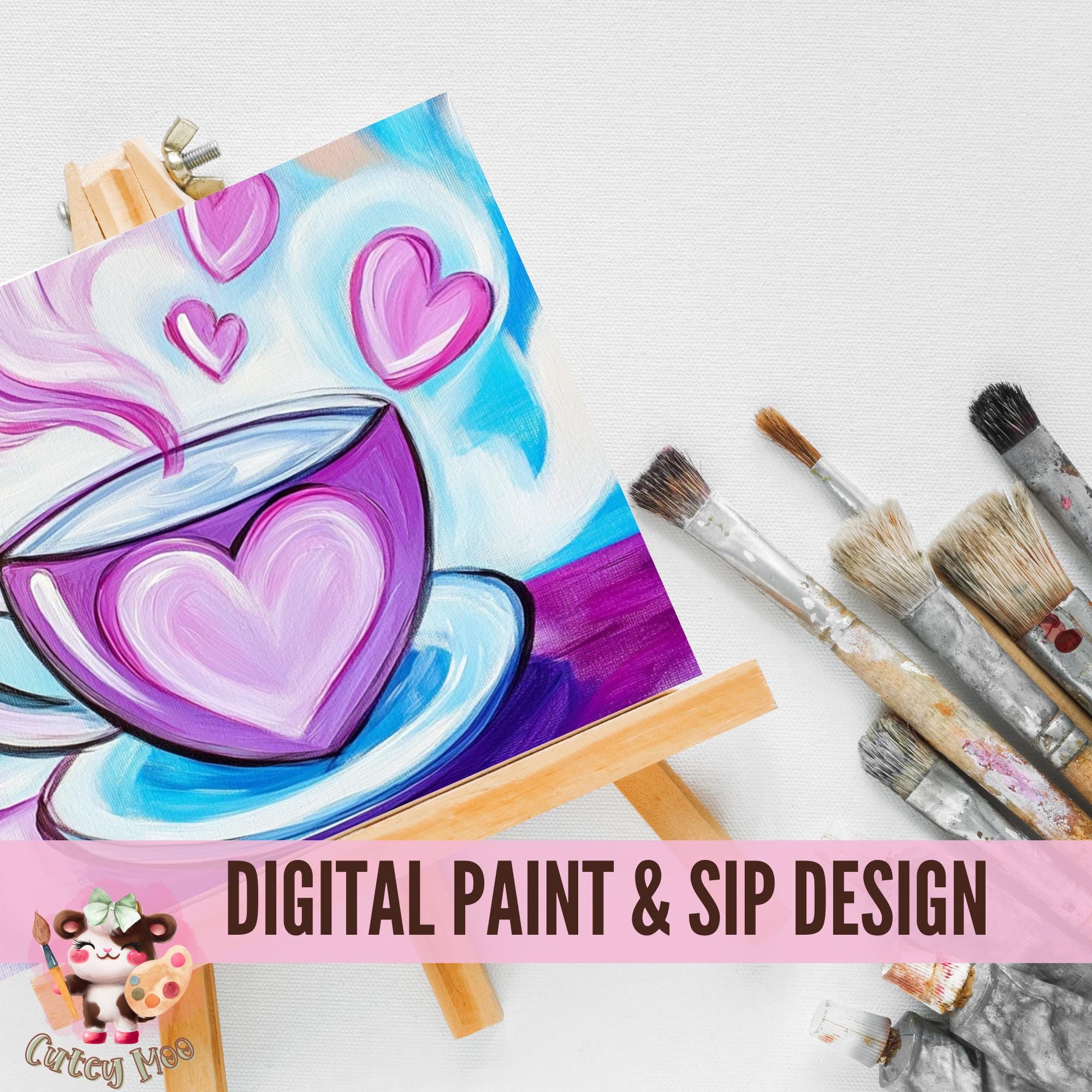 Coffee Lover Sip and Paint Party Kit Canvas Tracer, Pre Drawn Template ...