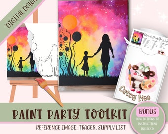 DIY Erwachsenen malen Party druckbare Bilder Kit, Sip und Paint vorgezeichnete Png-Schablone Design-Download-Anweisungen, Malen auf Leinwand Umriss,
