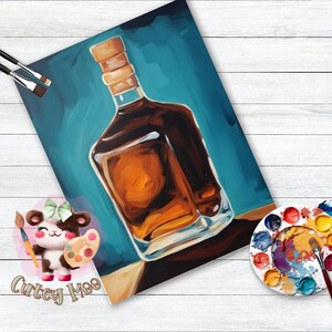 a painting of a bottle of whiskey on a table