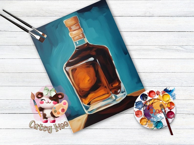 a painting of a bottle of whiskey on a table