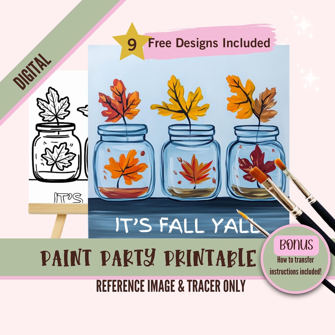 Fall Sip and Paint Party Kit Canvas, Pre Drawn Template for DIY Art ...
