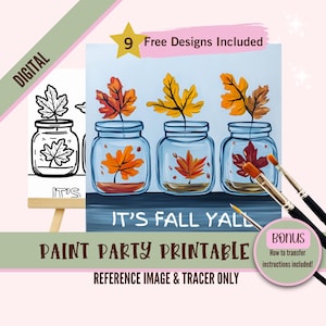 Herbst Sip und Paint Party Kit Leinwand, vorgezeichnete Vorlage für DIY Kunst Parties, druckbare Schablone, Paint Night Png Umriss, digitaler Download