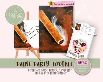 Sigaar DIY verffeest canvas overzicht voor volwassenen | Voorgetekend | Art Party verfset | Nippen en schilderen | Digitaal downloadbestand, Paint Party Toolkit