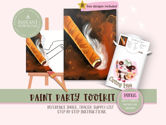 Cigar DIY Paint Party Canvas Outline For Adults |Pre-Drawn | Art Party Paint Kit | Sip & Paint | Digital Download File, Paint Party Toolkit