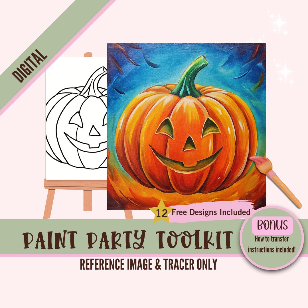 Halloween Pumpkin Jack-o'-lantern Paint Party Printable Kit - Digital ...
