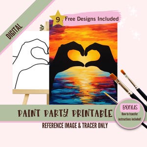 Valentinstag Sip and Paint Date Night - Liebesvögel Druckbare vorgefertigte Farbe auf Leinwandvorlagen - Perfekt für Paare und Partys