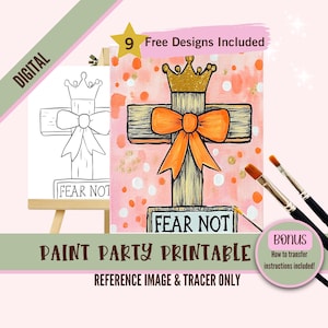 Christliche Sip und Paint Herunterladbare Schablonenkunst, Religiöse DIY Acrylmalerei Party Bildtransfers, Paint Night Canvas Digital Download