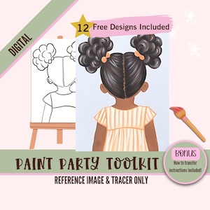 Black Girl With Afro Art Painting Party PNG, DIY Pre-Drawn Canvas Stencil Kit, Perfect for Black Girl Coloring and Paint and Sip Parties