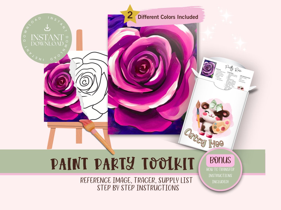 Pink Rose DIY Paint Party for Adults and Kids |pre-drawn | Art Party ...