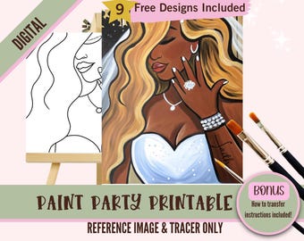 Afro Queen Paint Party Kit - Black Girl Magic - DIY Canvas Stencil - Perfect for Sip and Paint Events - Bridal Shower Fun - She Said Yes!
