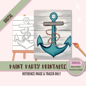 Ship Anchor DIY Sip N Paint Canvas Print Instant Digital Download for Art Parties, Png Party Stencil, Date Night Sip and Paint Printable