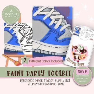 Sneaker DIY Paint Party para adultos y niños /Pre-Dibujado / Art Party Paint Kit / Sip & Paint / Archivo de descarga digital, Paint Party Toolkit