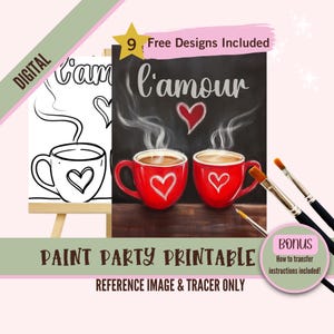 Cita para adultos para pintar y beber en el Día de San Valentín de L'Amour: plantillas para pintar sobre lienzo con pájaros del amor, perfectas para parejas y fiestas