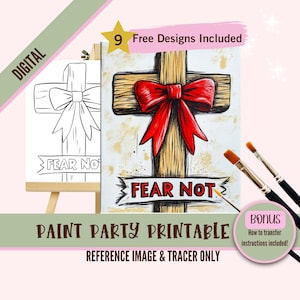Christliche Sip und Paint Herunterladbare Schablonenkunst, Religiöse DIY Acrylmalerei Party Bildtransfers, Paint Night Canvas Digital Download