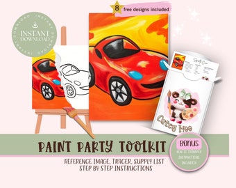 DIY Paint Party für Erwachsene und Kinder |Pre-Drawn | Art Party Paint Kit | Schlürfen & Malen | Digital Download Datei, Paint Party Toolkit