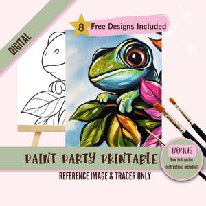 Fête de peinture grenouille | Art amphibien mignon en téléchargement numérique | Modèle de peinture DIY et de gorgée lunatique de la vie de l'étang | Kit crapaud