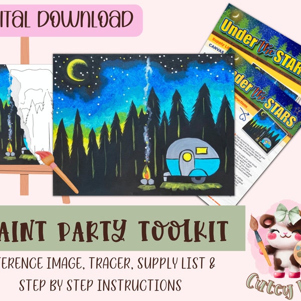 Diy Paint Party | Adult Painting | Pre-Drawn  | Under The Stars Paint Kit | Art Party Paint Kit | Sip And Paint | Digital Download File