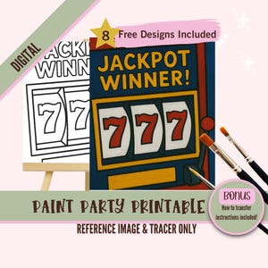 Kit de plantillas de lienzo predibujadas para pintar y pintar con temática de casino, ideal para fiestas de juegos de azar y fiestas de bebidas.