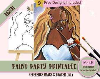 Afro Queen Paint Party Kit - Black Girl Magic - DIY Canvas Stencil - Perfect for Sip and Paint Events - Bridal Shower Fun - She Said Yes!