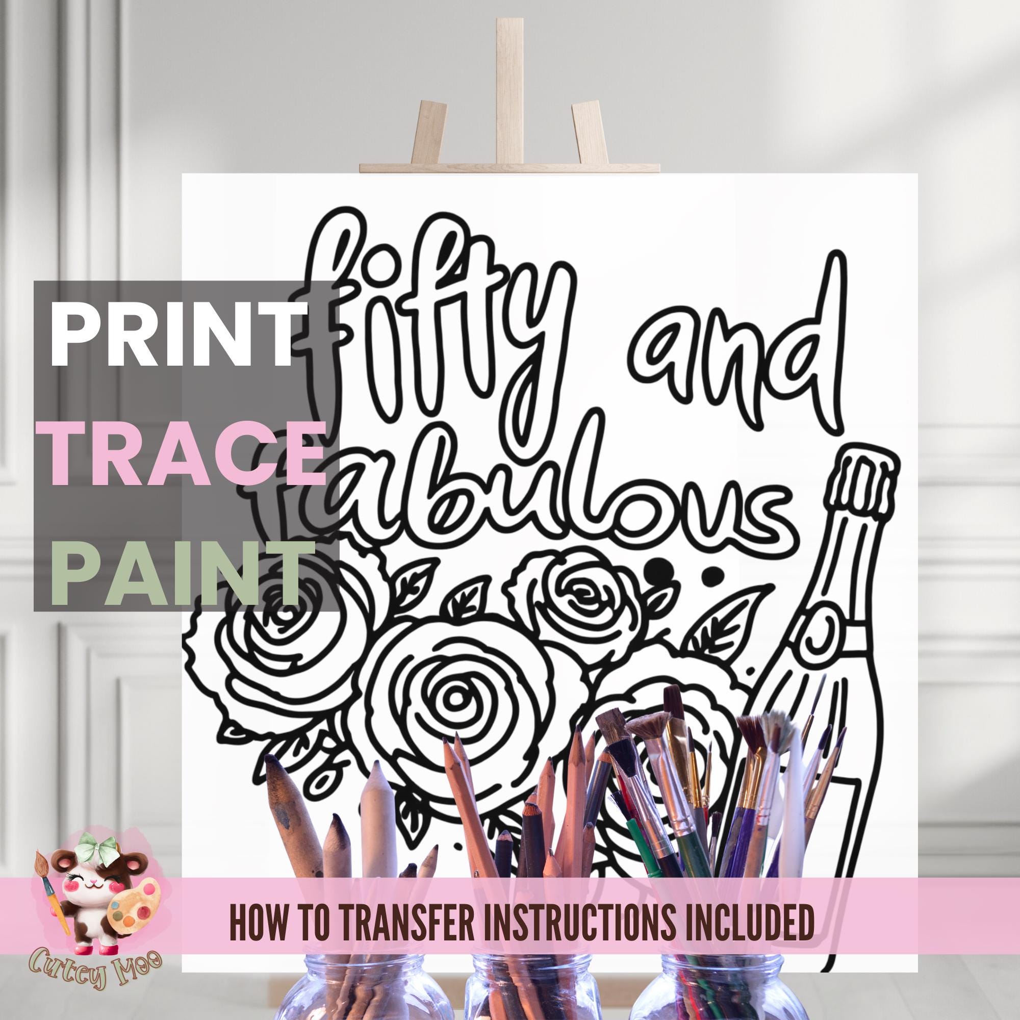 Fifty and Fabulous Sip and Paint Party Kit Canvas, Pre Drawn Template ...