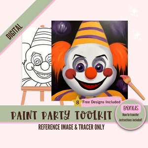 Pintura fantasma DIY, modelo de impressão em tela de Halloween e imprimíveis para festas de pintura e goles, contorno de design de sublimação PNG, palhaço assustador