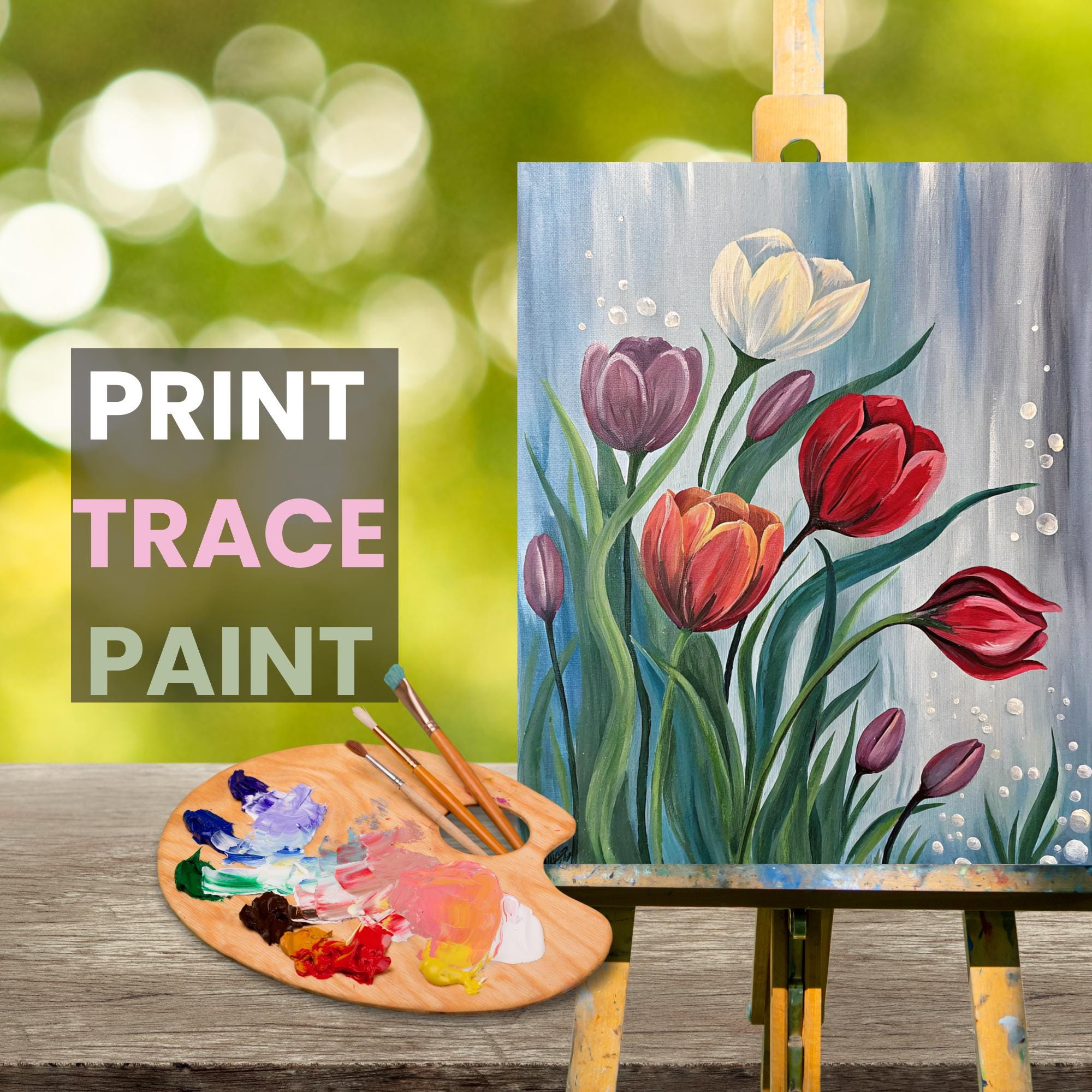 Tulip Flower Painting Template, Spring Sip and Paint, DIY Art Stencil ...