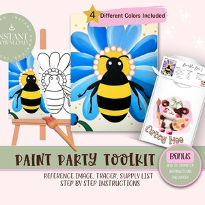 Bumblebee DIY Paint Party For Adults and Kids  |Pre-Drawn | Art Party Paint Kit | Sip & Paint | Digital Download File, Paint Party Toolkit