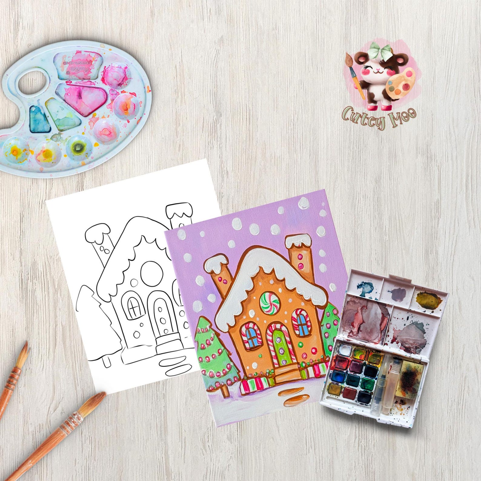 Gingerbread House Paint Party Printable Tracer & Coloring Page ...