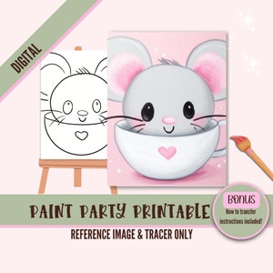 Chibi Mouse DIY Sip N Paint Canvas Print Instant Digital Download for Art Parties, Png Party Stencil, Date Night Sip and Paint Printable
