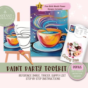 Teacup DIY Paint Party para adultos y niños /Pre-Dibujado / Art Party Paint Kit / Sip & Paint / Archivo de descarga digital, Paint Party Toolkit