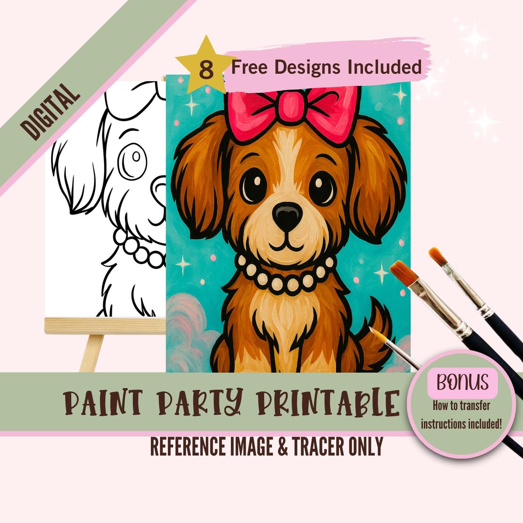 Cute Puppy Paint Party Printable Tracer & Coloring Page | Glam Dog With ...