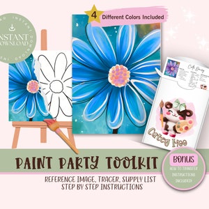 Blue Daisy DIY Paint Party For Adults and Kids  |Pre-Drawn | Art Party Paint Kit | Sip & Paint | Digital Download File, Paint Party Toolkit