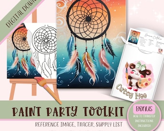 DIY Erwachsenen malen Party druckbare Bilder Kit, Sip und Paint vorgezeichnete Png-Schablone Design-Download-Anweisungen, Malen auf Leinwand Umriss,