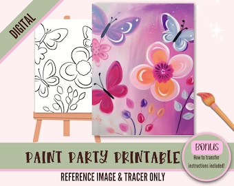 Flower Girl Sip N Paint Canvas Print Instant Digital Download for Art Parties, Png Party Stencil, Date Night Sip and Paint Printable, Boho